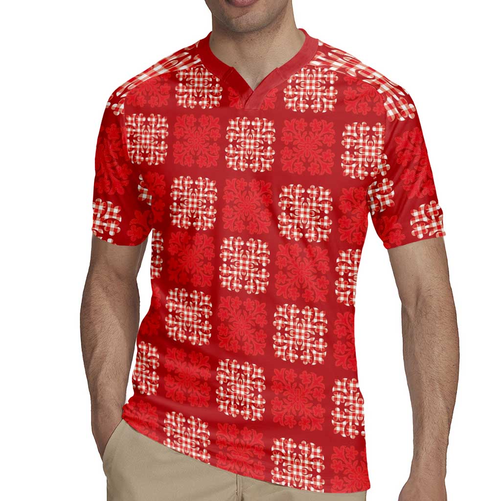 Red Palaka Quilt Hawaii Rugby Jersey Traditional Hawaii-plaid Pattern - Polynesian Pride
