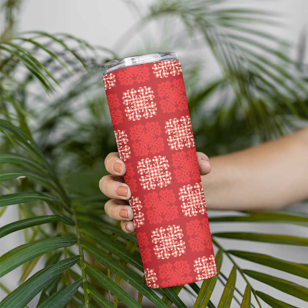 Red Palaka Quilt Hawaii Skinny Tumbler Traditional Hawaii-plaid Pattern - Polynesian Pride