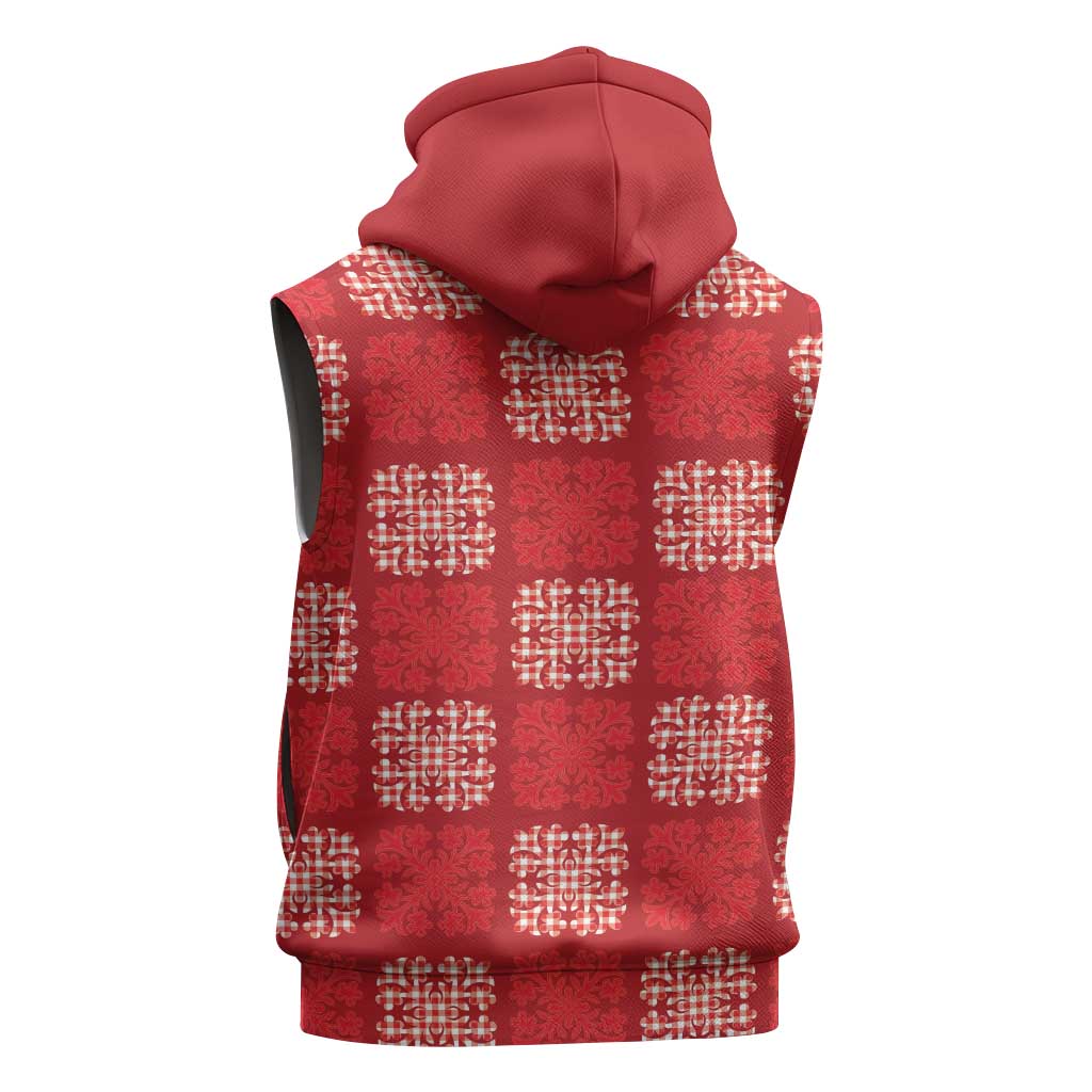 Red Palaka Quilt Hawaii Sleeveless Zip Hoodie Traditional Hawaii-plaid Pattern - Polynesian Pride