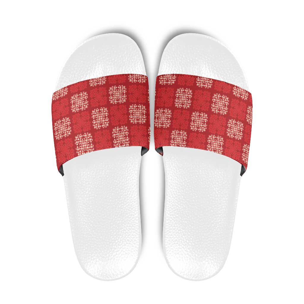 Red Palaka Quilt Hawaii Slide Sandals Traditional Hawaii-plaid Pattern - Polynesian Pride