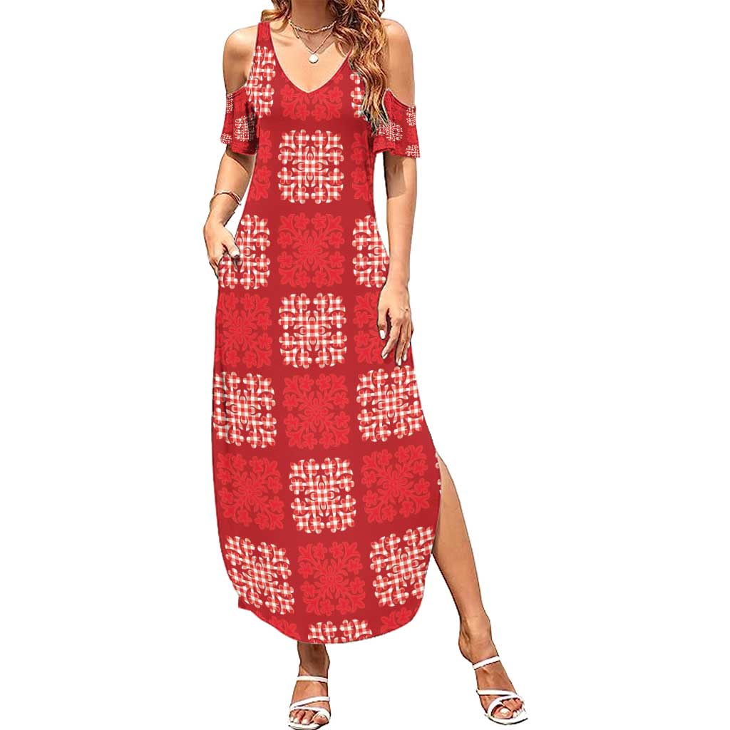 Red Palaka Quilt Hawaii Summer Maxi Dress Traditional Hawaii-plaid Pattern - Polynesian Pride
