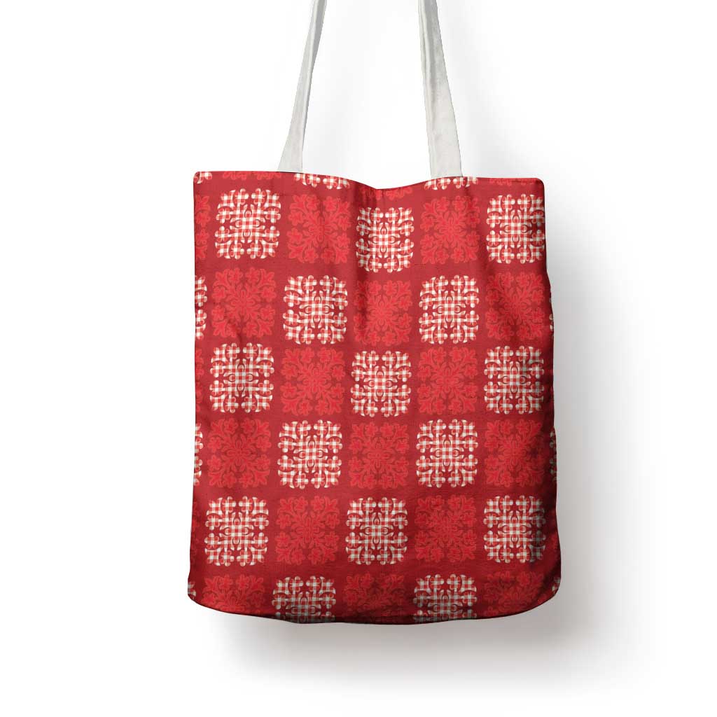 Red Palaka Quilt Hawaii Tote Bag Traditional Hawaii-plaid Pattern - Polynesian Pride
