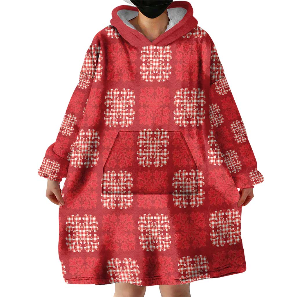 Red Palaka Quilt Hawaii Wearable Blanket Hoodie Traditional Hawaii-plaid Pattern - Polynesian Pride