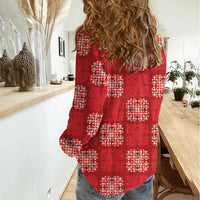 Red Palaka Quilt Hawaii Women Casual Shirt Traditional Hawaii-plaid Pattern - Polynesian Pride