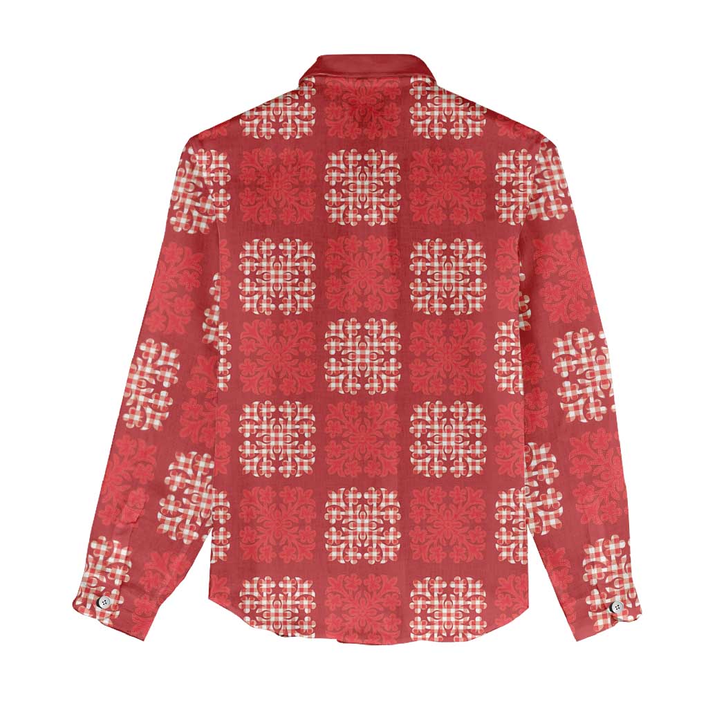 Red Palaka Quilt Hawaii Women Casual Shirt Traditional Hawaii-plaid Pattern - Polynesian Pride