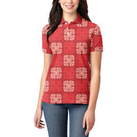 Red Palaka Quilt Hawaii Women Polo Shirt Traditional Hawaii-plaid Pattern - Polynesian Pride