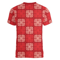 Red Palaka Quilt Hawaii Women V-Neck T-Shirt Traditional Hawaii-plaid Pattern - Polynesian Pride