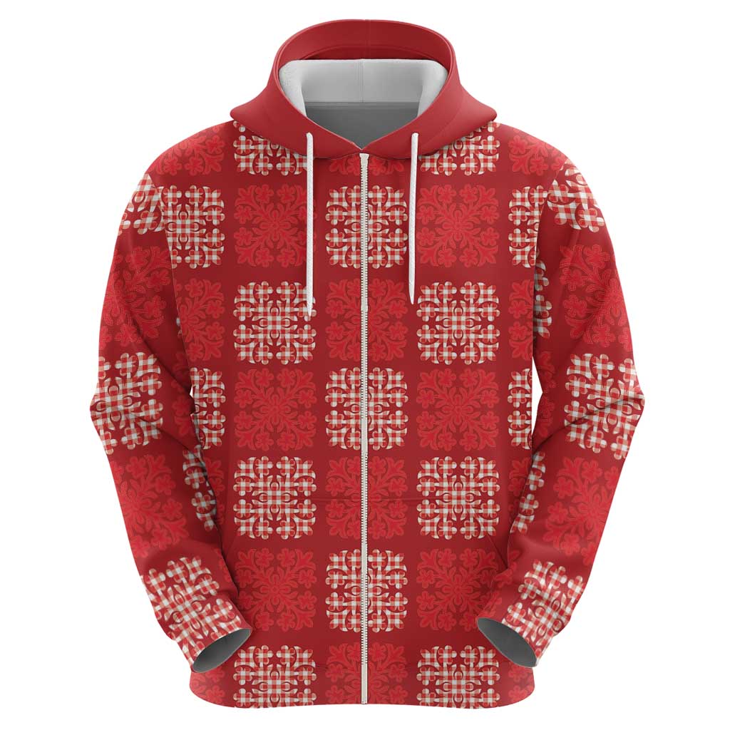 Red Palaka Quilt Hawaii Zip Hoodie Traditional Hawaii-plaid Pattern - Polynesian Pride