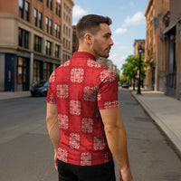 Red Palaka Quilt Hawaii Zipper Polo Shirt Traditional Hawaii-plaid Pattern - Polynesian Pride