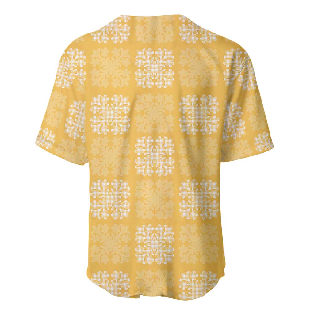 Yellow Palaka Quilt Hawaii Baseball Jersey Traditional Hawaii-plaid Pattern - Polynesian Pride