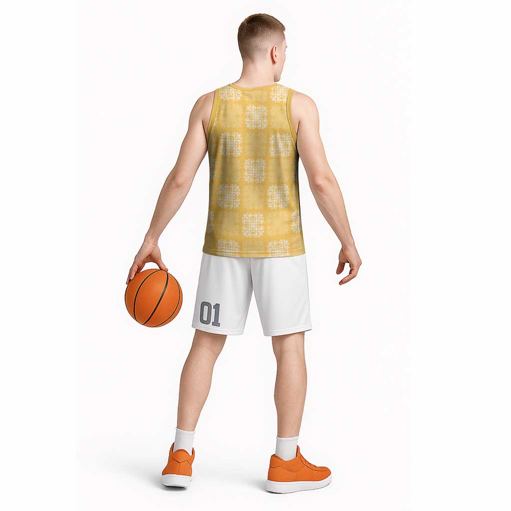 Yellow Palaka Quilt Hawaii Basketball Jersey Traditional Hawaii-plaid Pattern - Polynesian Pride