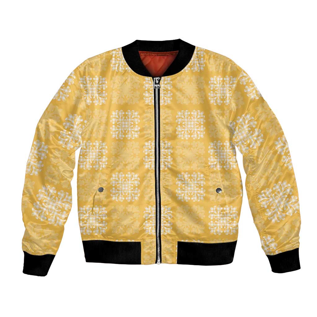 Yellow Palaka Quilt Hawaii Bomber Jacket Traditional Hawaii-plaid Pattern - Polynesian Pride
