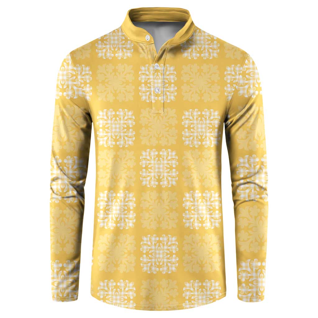 Yellow Palaka Quilt Hawaii Button Sweatshirt Traditional Hawaii-plaid Pattern - Polynesian Pride