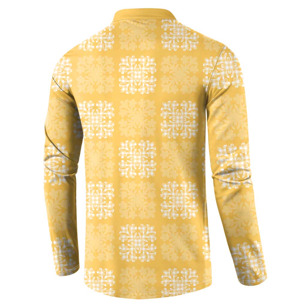 Yellow Palaka Quilt Hawaii Button Sweatshirt Traditional Hawaii-plaid Pattern - Polynesian Pride