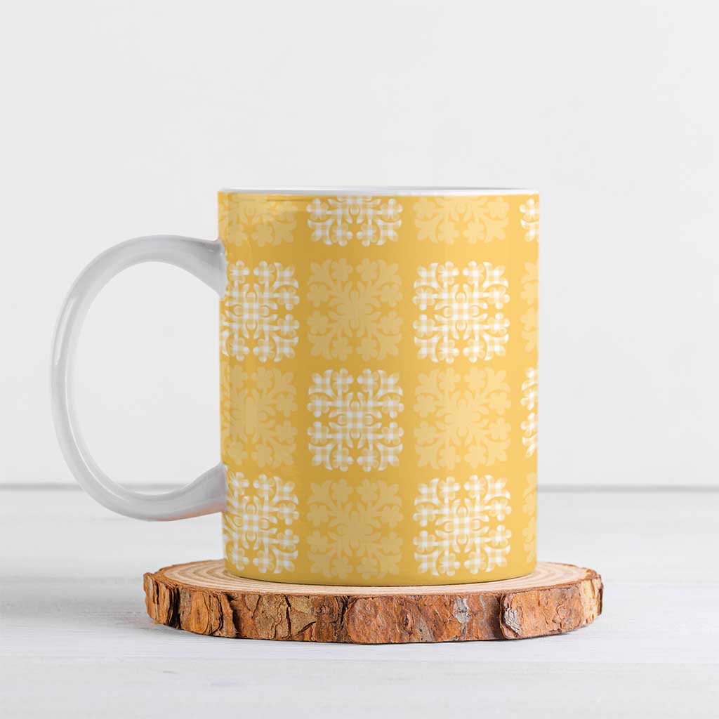 Yellow Palaka Quilt Hawaii Ceramic Mug Traditional Hawaii-plaid Pattern - Polynesian Pride