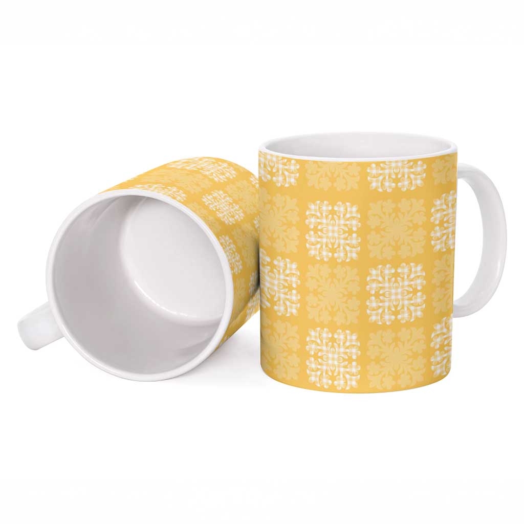Yellow Palaka Quilt Hawaii Ceramic Mug Traditional Hawaii-plaid Pattern - Polynesian Pride