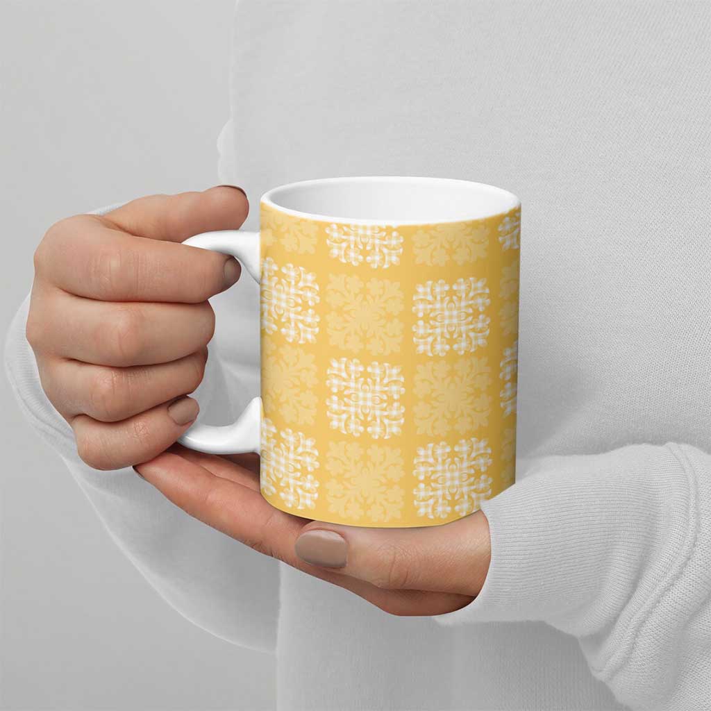 Yellow Palaka Quilt Hawaii Ceramic Mug Traditional Hawaii-plaid Pattern - Polynesian Pride