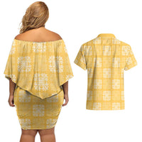 Yellow Palaka Quilt Hawaii Couples Matching Off Shoulder Short Dress and Hawaiian Shirt Traditional Hawaii-plaid Pattern - Polynesian Pride