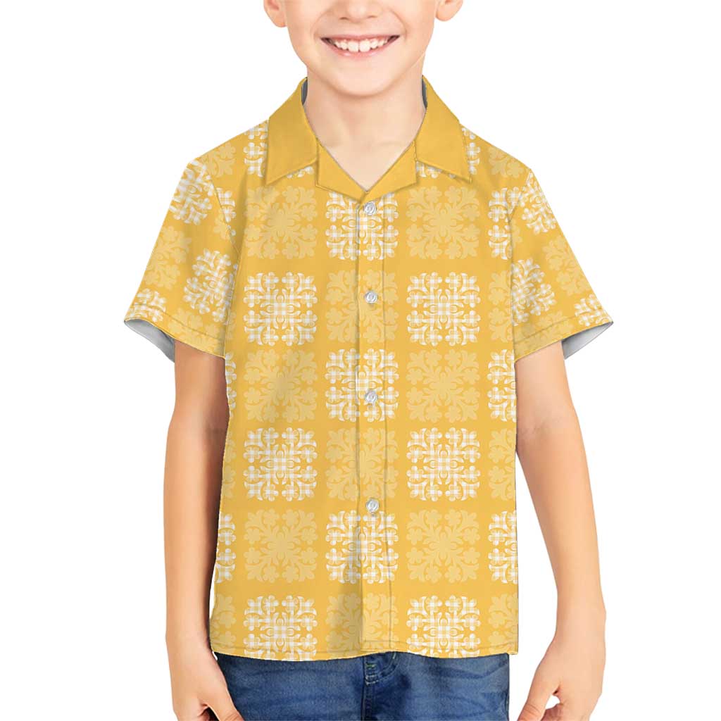 Yellow Palaka Quilt Hawaii Family Matching Summer Maxi Dress and Hawaiian Shirt Traditional Hawaii-plaid Pattern - Polynesian Pride