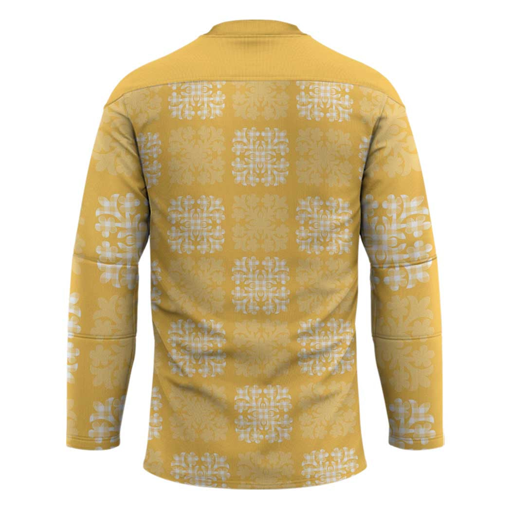 Yellow Palaka Quilt Hawaii Hockey Jersey Traditional Hawaii-plaid Pattern - Polynesian Pride