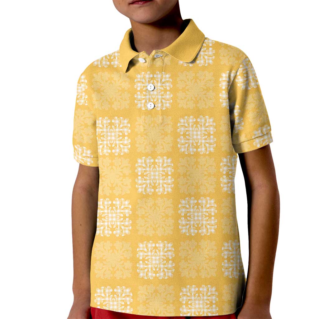 Yellow Palaka Quilt Hawaii Kid Polo Shirt Traditional Hawaii-plaid Pattern - Polynesian Pride