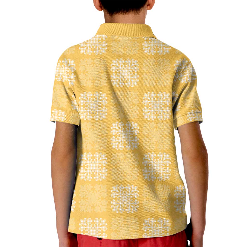 Yellow Palaka Quilt Hawaii Kid Polo Shirt Traditional Hawaii-plaid Pattern - Polynesian Pride