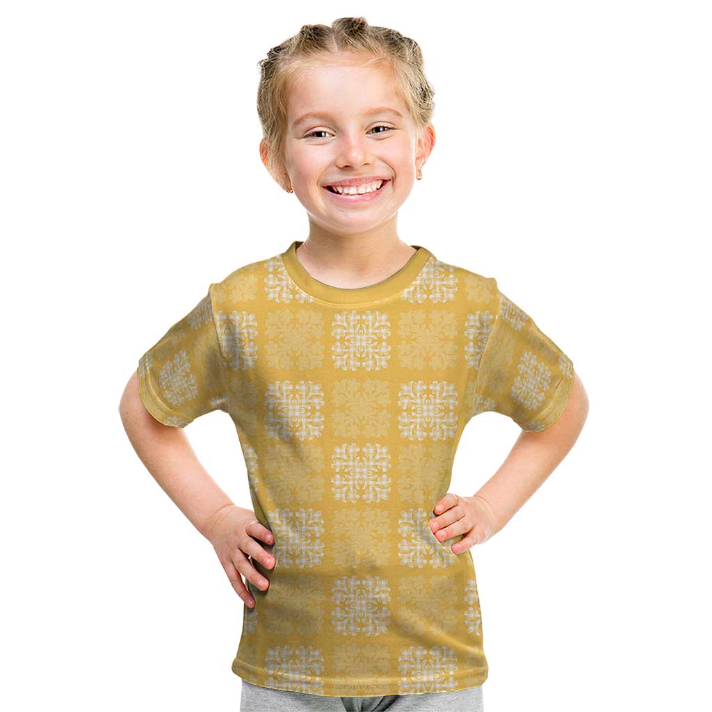 Yellow Palaka Quilt Hawaii Kid T Shirt Traditional Hawaii-plaid Pattern - Polynesian Pride