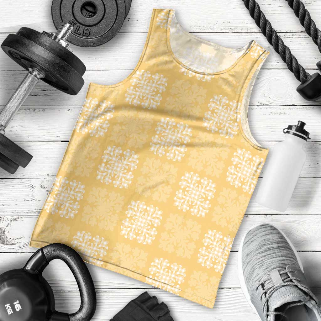 Yellow Palaka Quilt Hawaii Men Tank Top Traditional Hawaii-plaid Pattern - Polynesian Pride