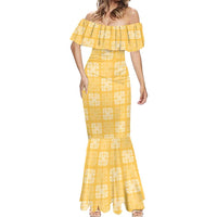Yellow Palaka Quilt Hawaii Mermaid Dress Traditional Hawaii-plaid Pattern - Polynesian Pride