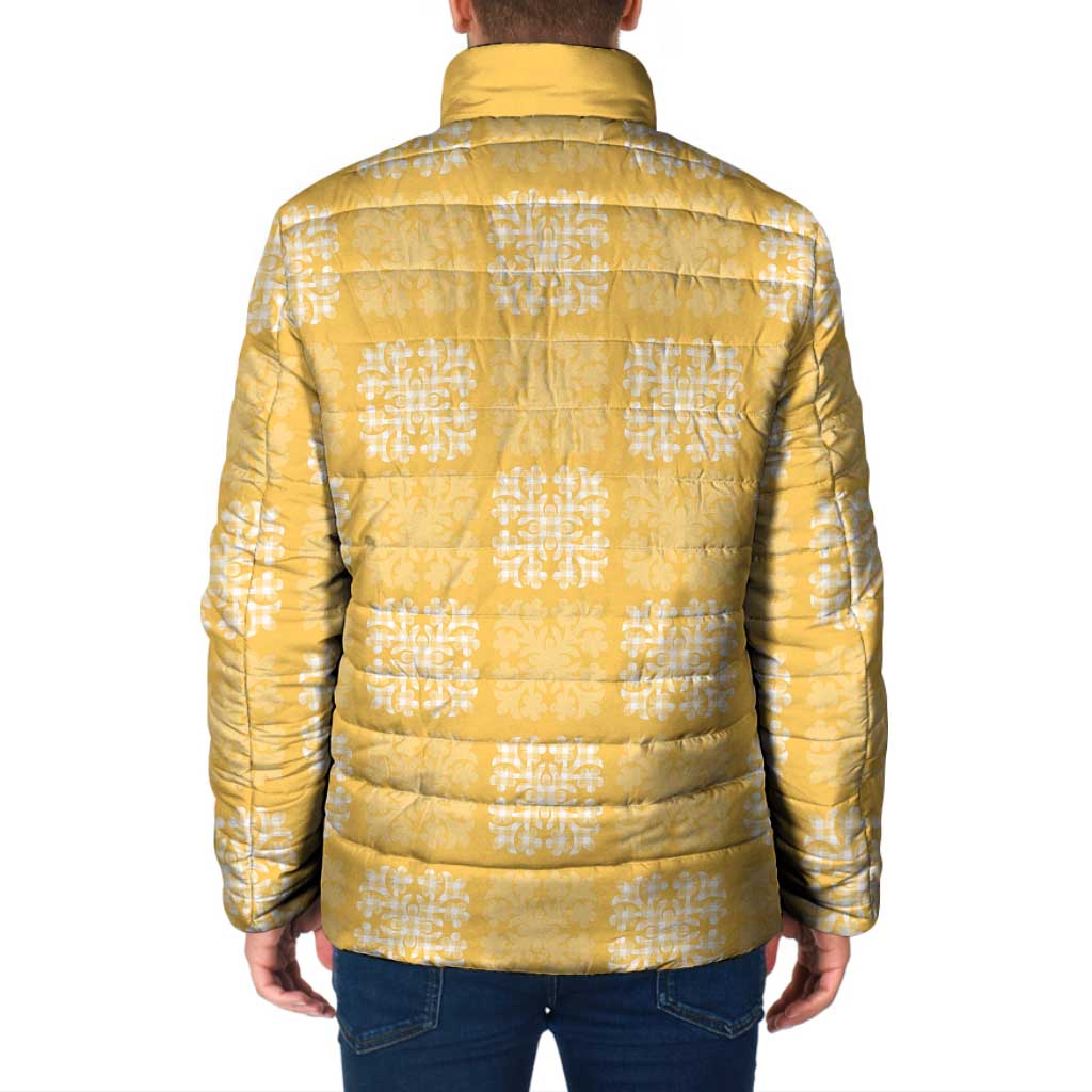 Yellow Palaka Quilt Hawaii Padded Jacket Traditional Hawaii-plaid Pattern - Polynesian Pride