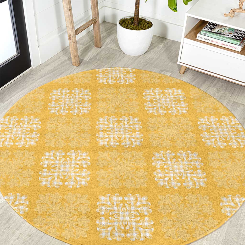 Yellow Palaka Quilt Hawaii Round Carpet Traditional Hawaii-plaid Pattern - Polynesian Pride