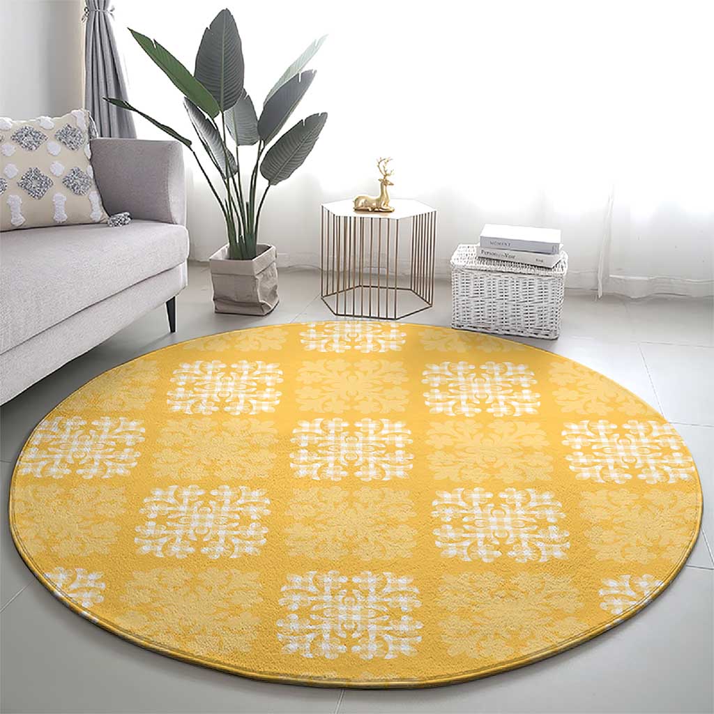 Yellow Palaka Quilt Hawaii Round Carpet Traditional Hawaii-plaid Pattern - Polynesian Pride