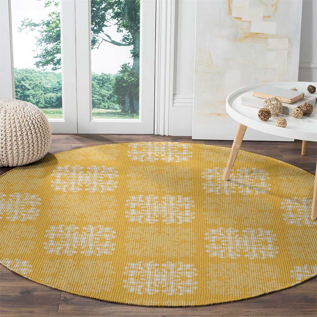 Yellow Palaka Quilt Hawaii Round Carpet Traditional Hawaii-plaid Pattern - Polynesian Pride