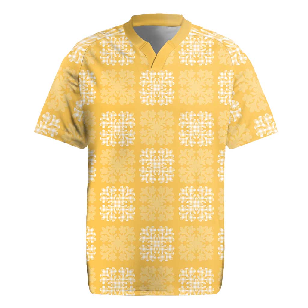 Yellow Palaka Quilt Hawaii Rugby Jersey Traditional Hawaii-plaid Pattern - Polynesian Pride