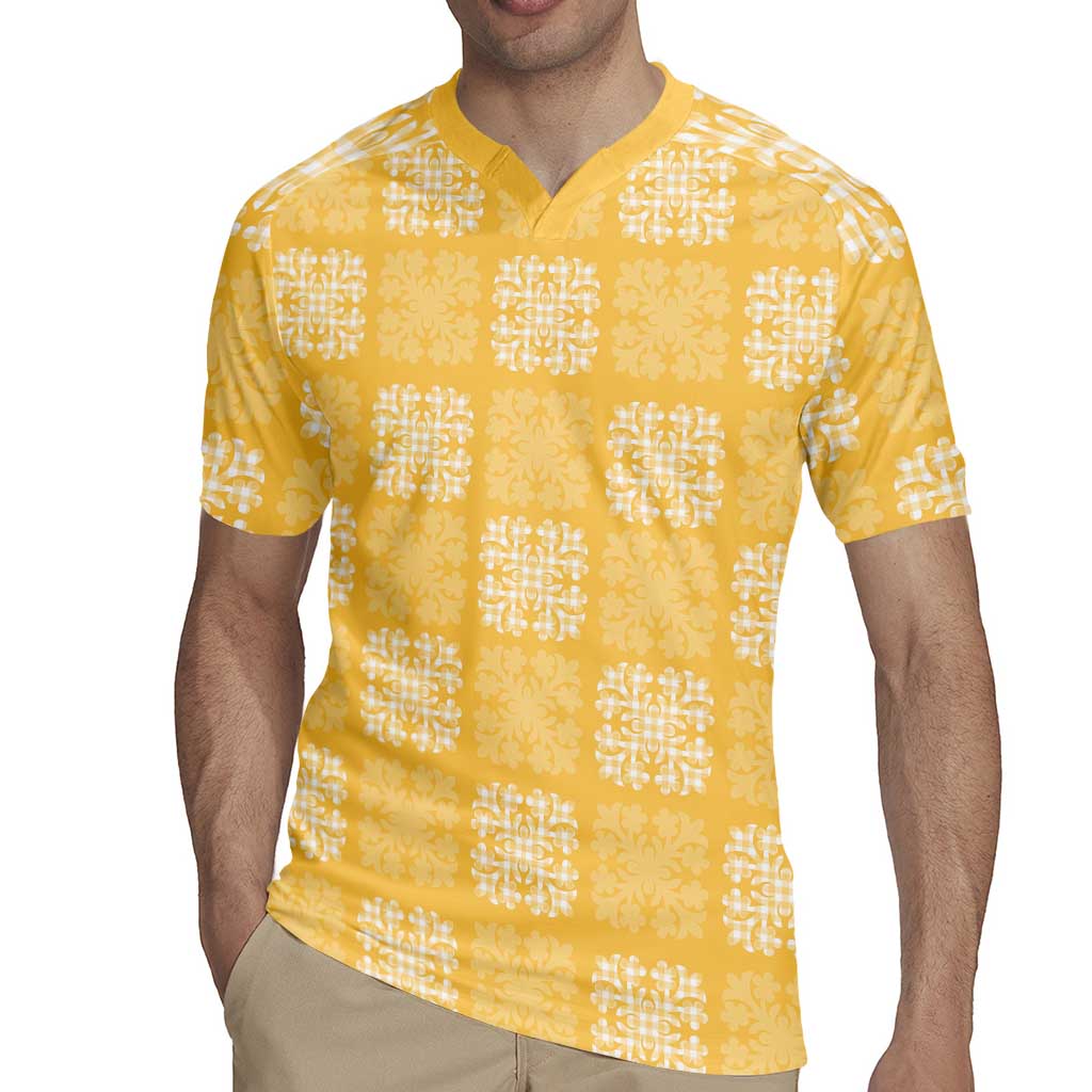 Yellow Palaka Quilt Hawaii Rugby Jersey Traditional Hawaii-plaid Pattern - Polynesian Pride