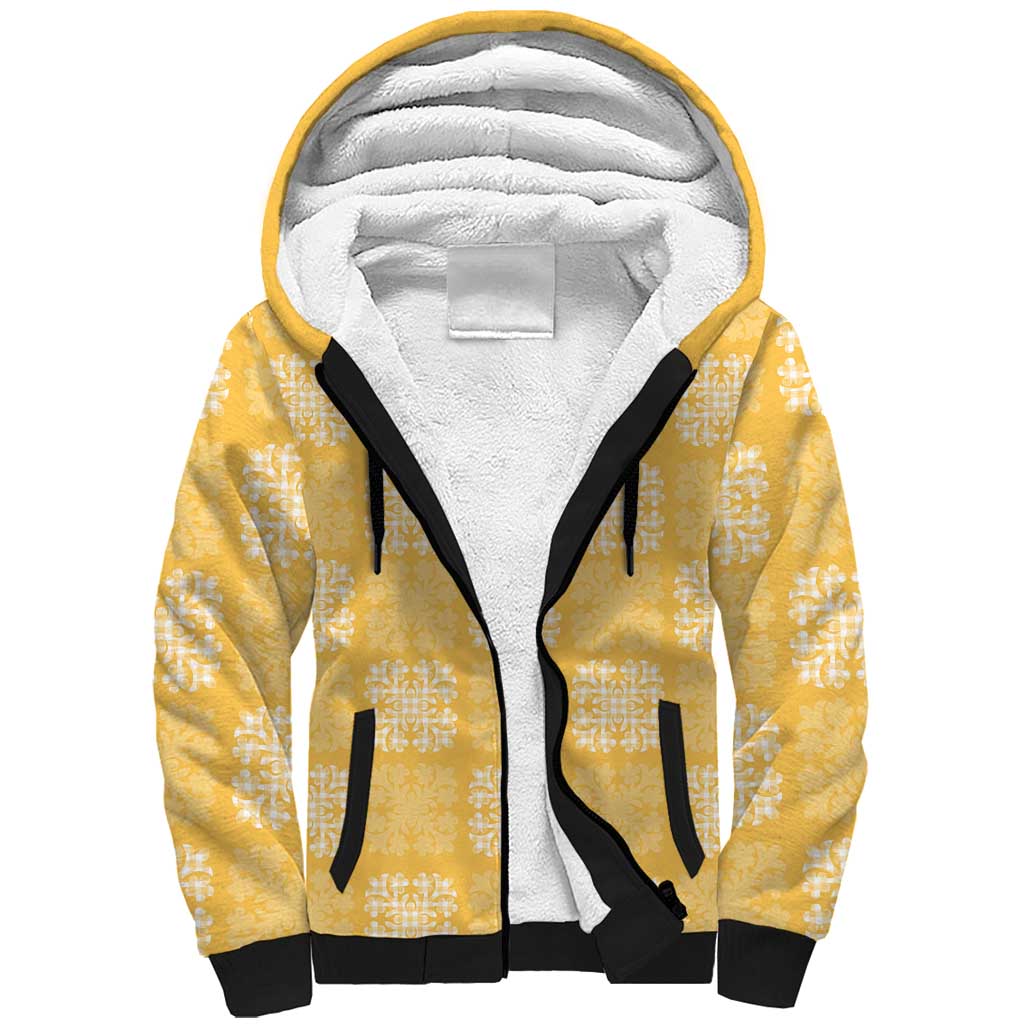 Yellow Palaka Quilt Hawaii Sherpa Hoodie Traditional Hawaii-plaid Pattern - Polynesian Pride