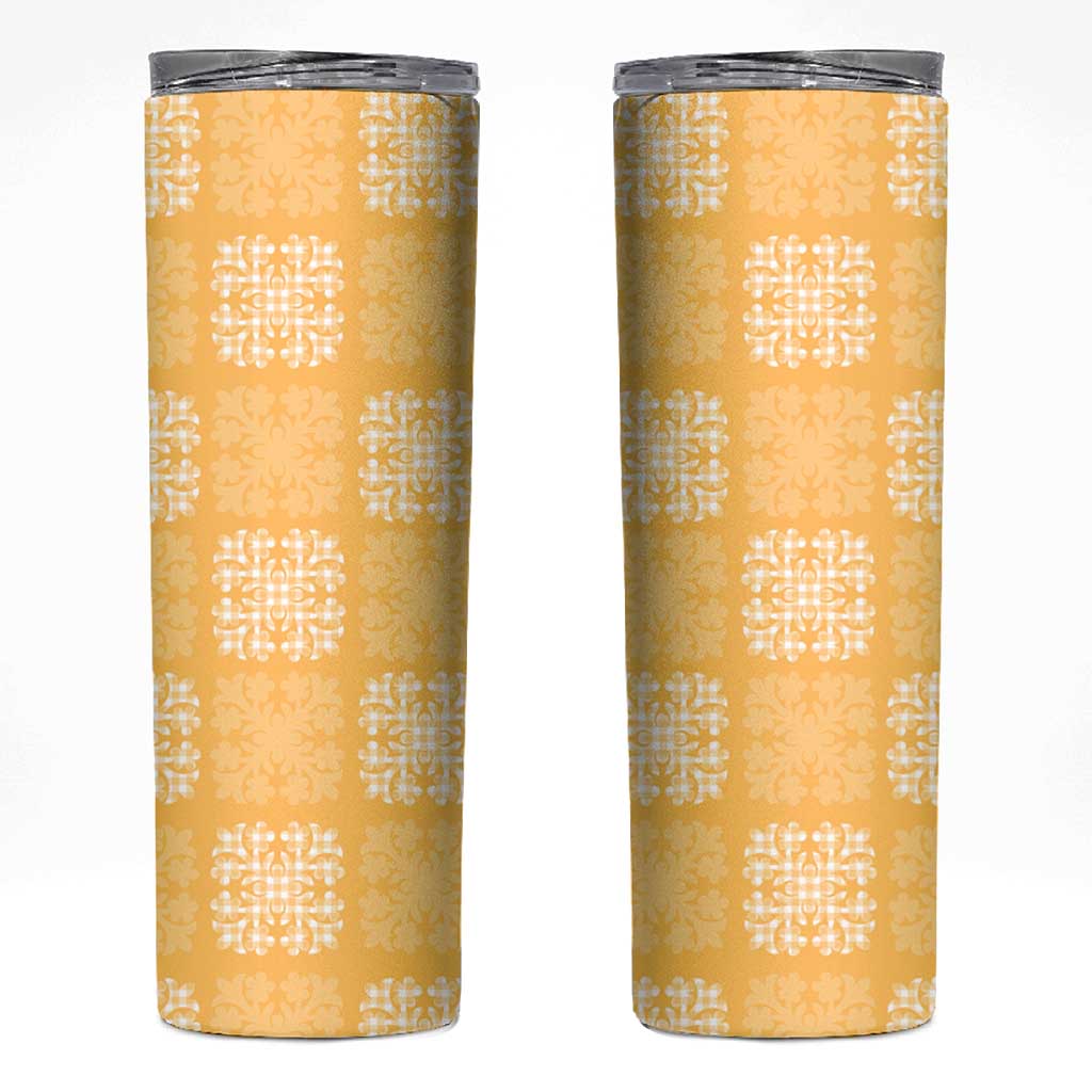Yellow Palaka Quilt Hawaii Skinny Tumbler Traditional Hawaii-plaid Pattern - Polynesian Pride