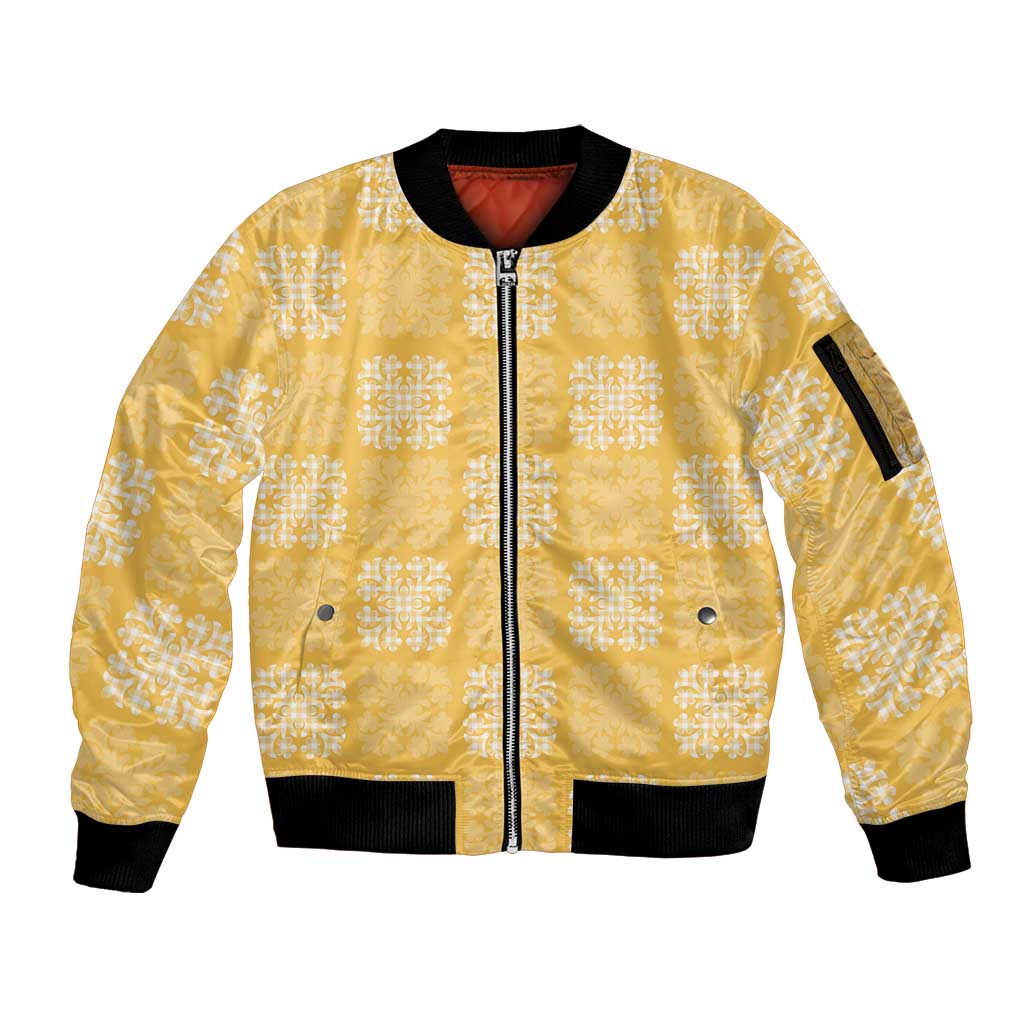 Yellow Palaka Quilt Hawaii Sleeve Zip Bomber Jacket Traditional Hawaii-plaid Pattern - Polynesian Pride