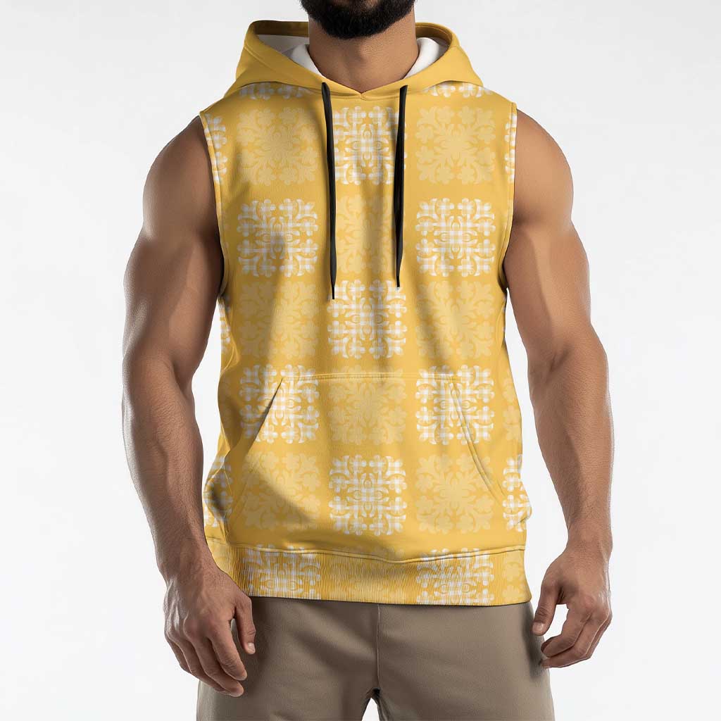 Yellow Palaka Quilt Hawaii Sleeveless Hoodie Traditional Hawaii-plaid Pattern - Polynesian Pride