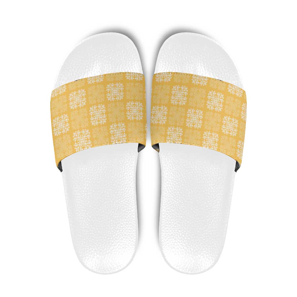 Yellow Palaka Quilt Hawaii Slide Sandals Traditional Hawaii-plaid Pattern - Polynesian Pride