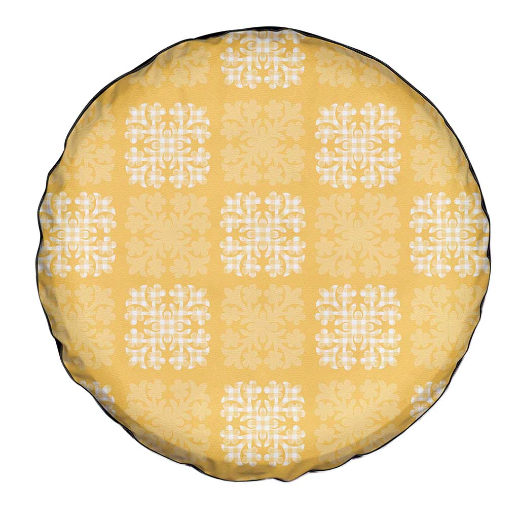 Yellow Palaka Quilt Hawaii Spare Tire Cover Traditional Hawaii-plaid Pattern - Polynesian Pride