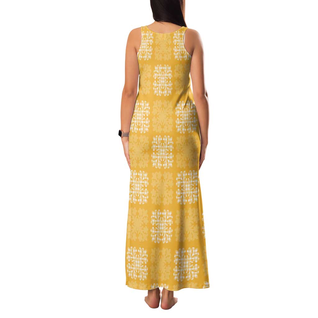 Yellow Palaka Quilt Hawaii Tank Maxi Dress Traditional Hawaii-plaid Pattern - Polynesian Pride