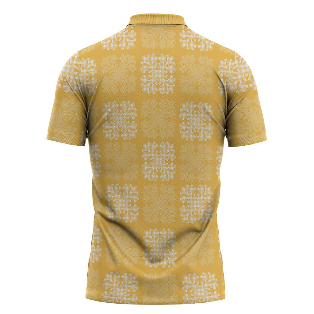 Yellow Palaka Quilt Hawaii Zipper Polo Shirt Traditional Hawaii-plaid Pattern - Polynesian Pride