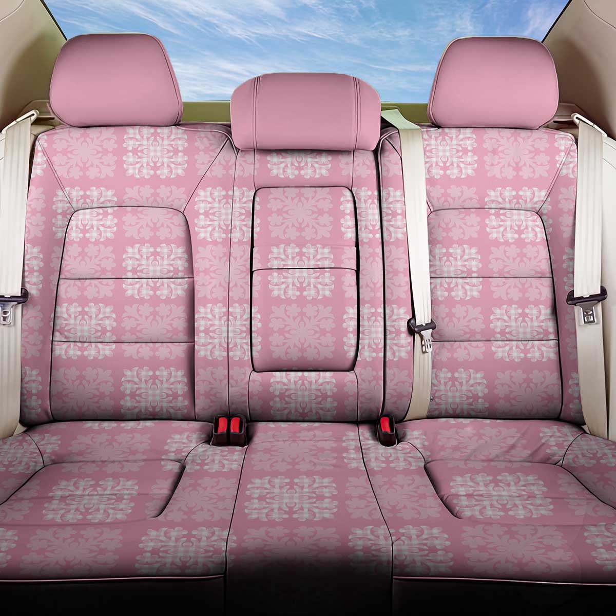 Pink Palaka Quilt Hawaii Back Car Seat Cover Traditional Hawaii-plaid Pattern - Polynesian Pride