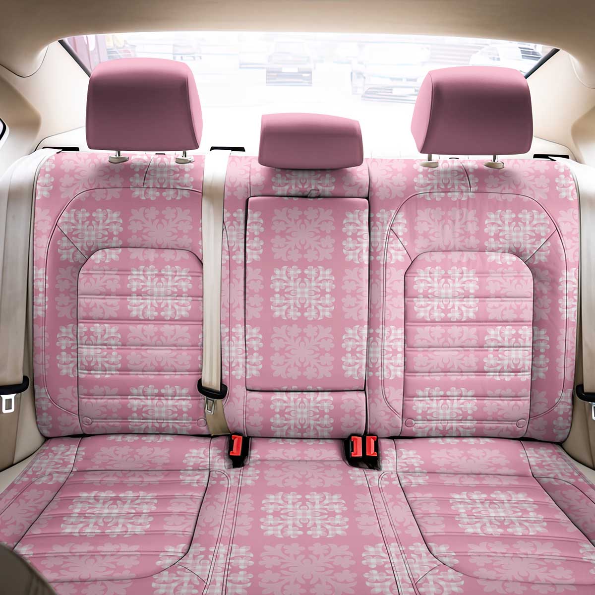 Pink Palaka Quilt Hawaii Back Car Seat Cover Traditional Hawaii-plaid Pattern - Polynesian Pride