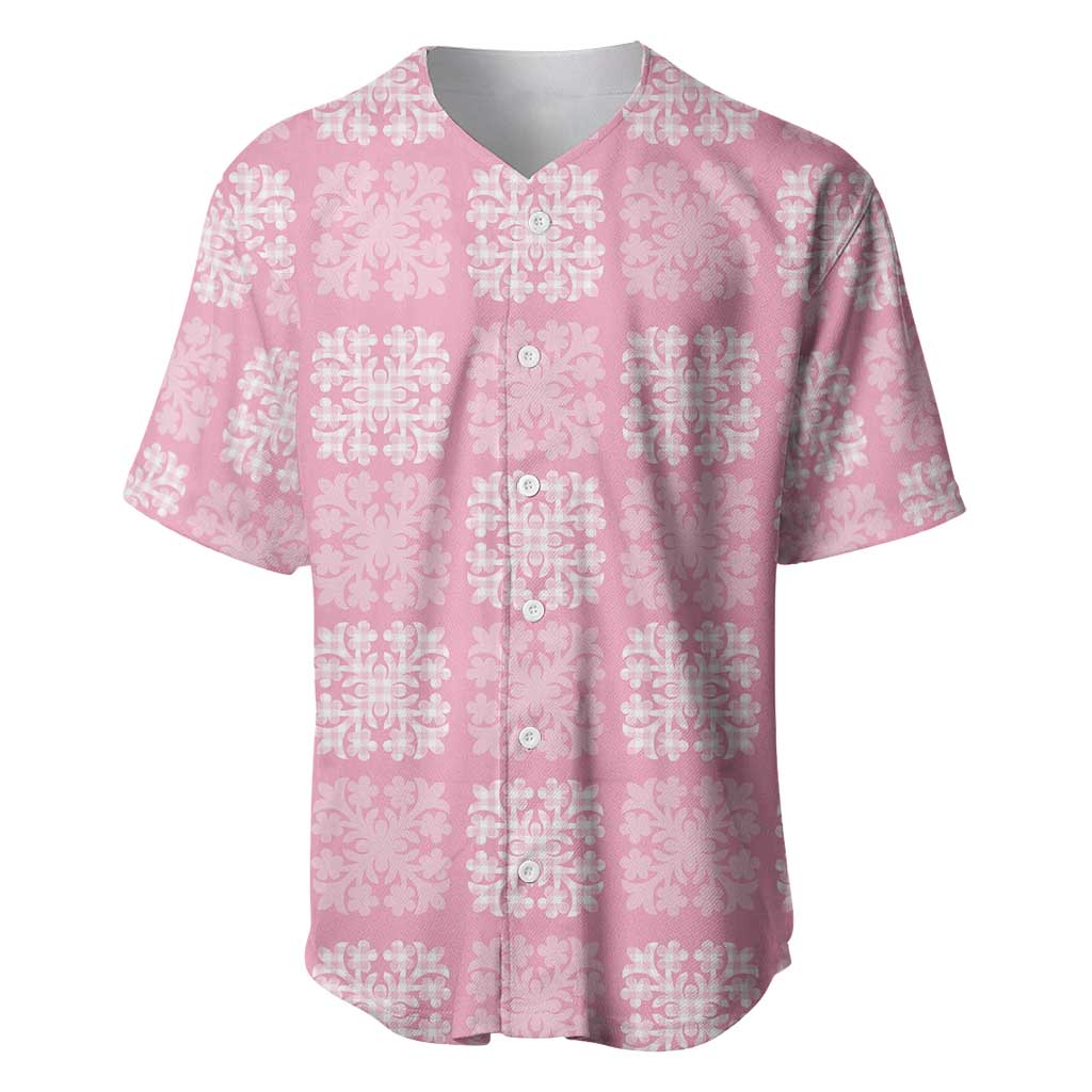 Pink Palaka Quilt Hawaii Baseball Jersey Traditional Hawaii-plaid Pattern - Polynesian Pride