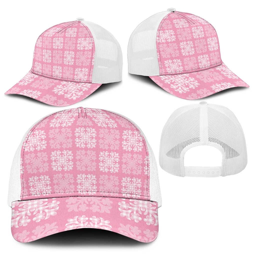 Pink Palaka Quilt Hawaii Baseball Net Cap Traditional Hawaii-plaid Pattern - Polynesian Pride