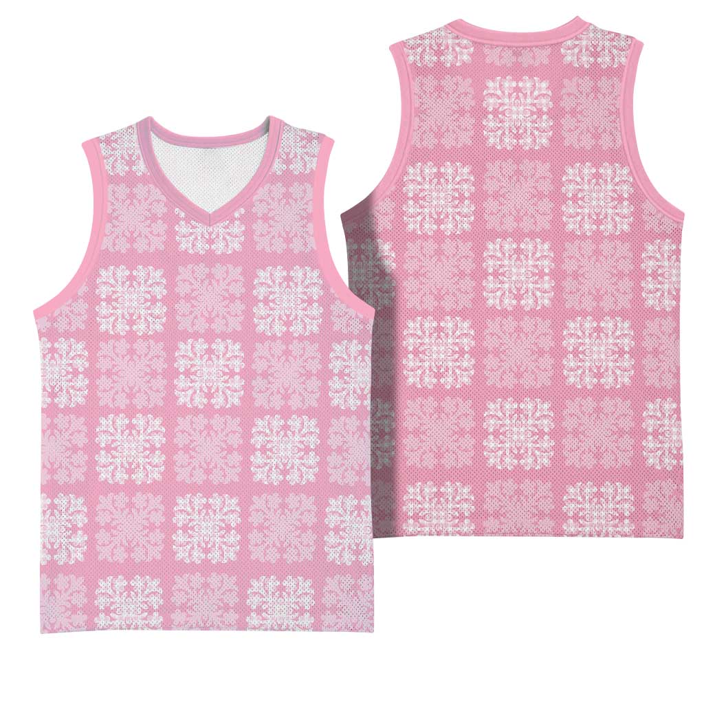 Pink Palaka Quilt Hawaii Basketball Jersey Traditional Hawaii-plaid Pattern - Polynesian Pride