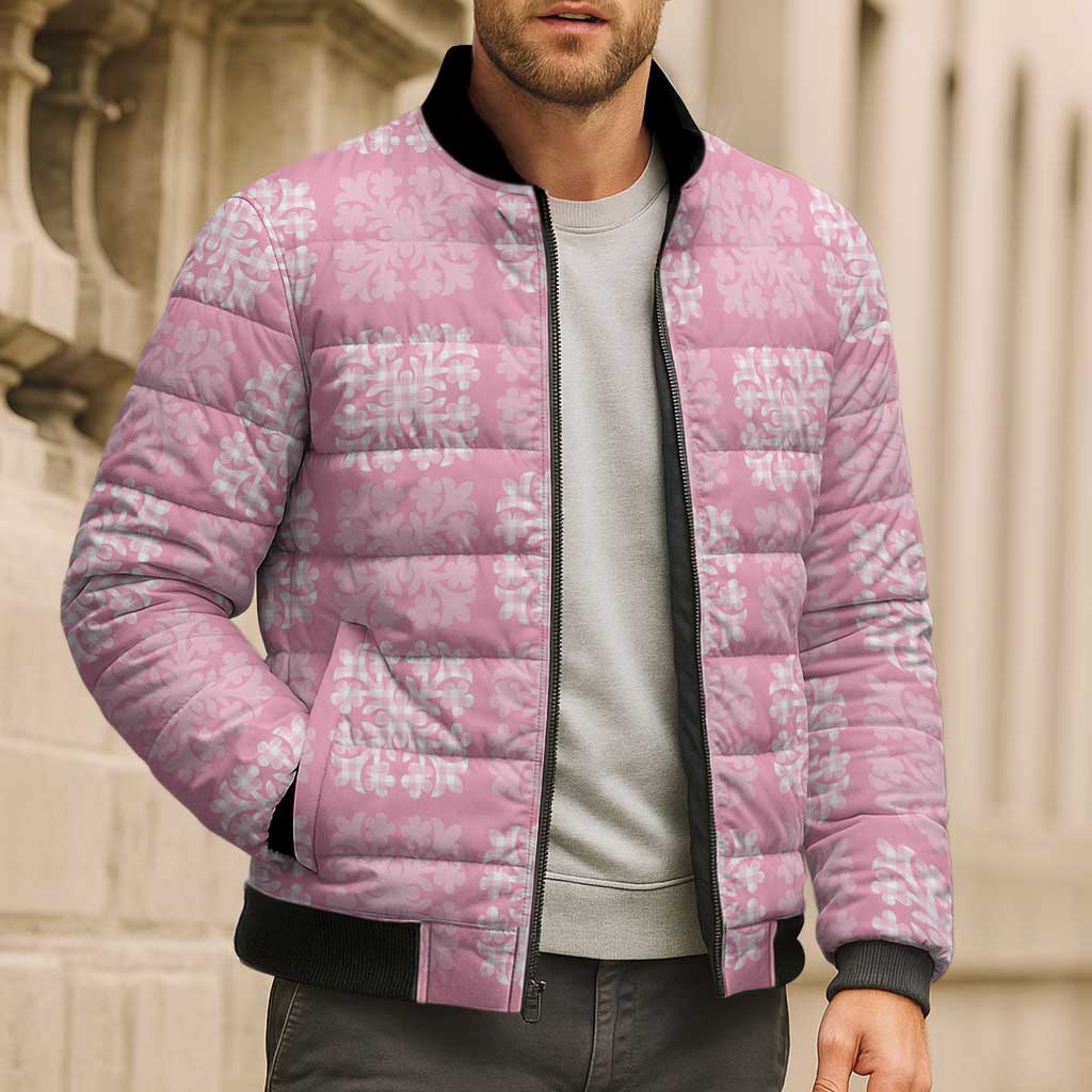 Pink Palaka Quilt Hawaii Bomber Puffer Jacket Traditional Hawaii-plaid Pattern - Polynesian Pride