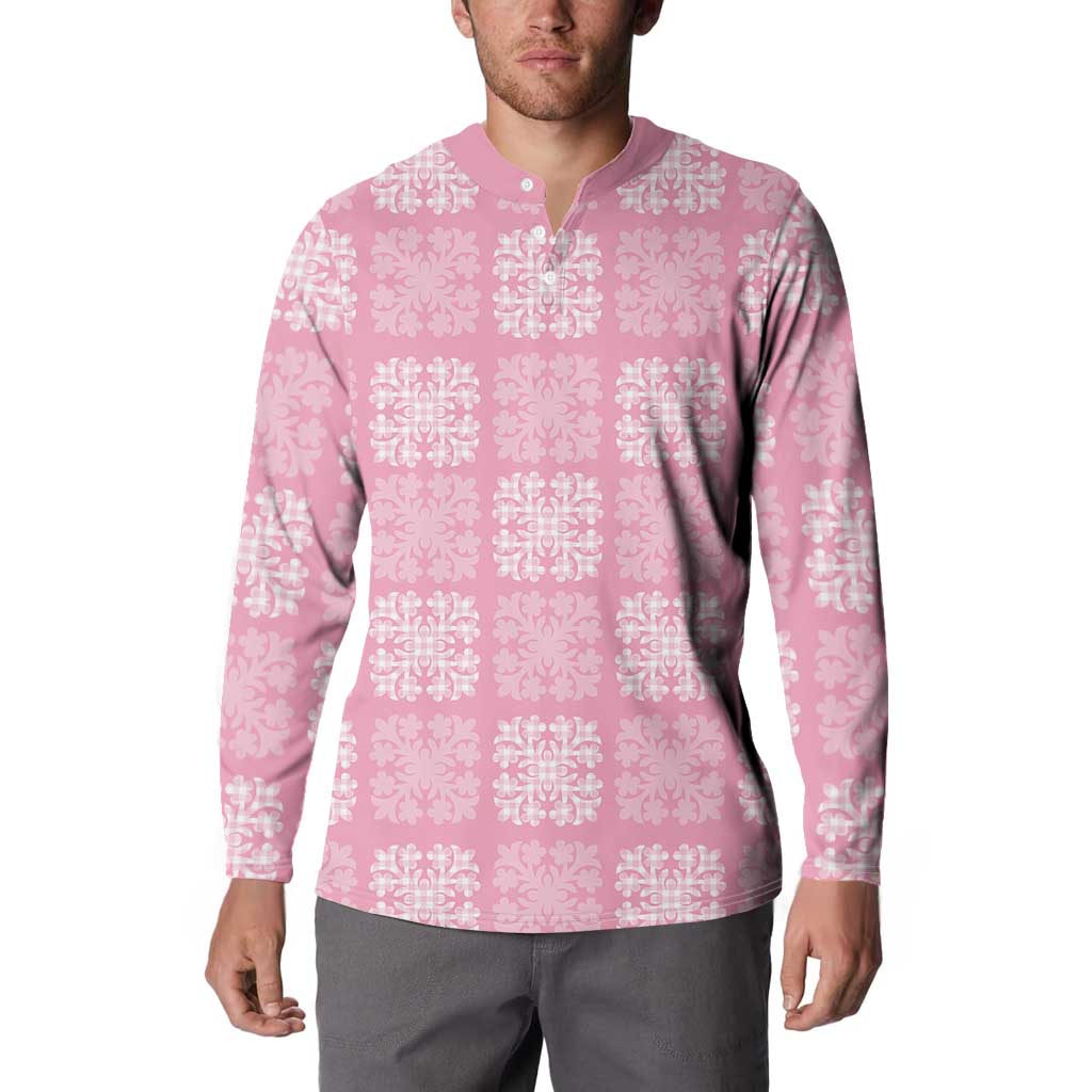 Pink Palaka Quilt Hawaii Button Sweatshirt Traditional Hawaii-plaid Pattern - Polynesian Pride
